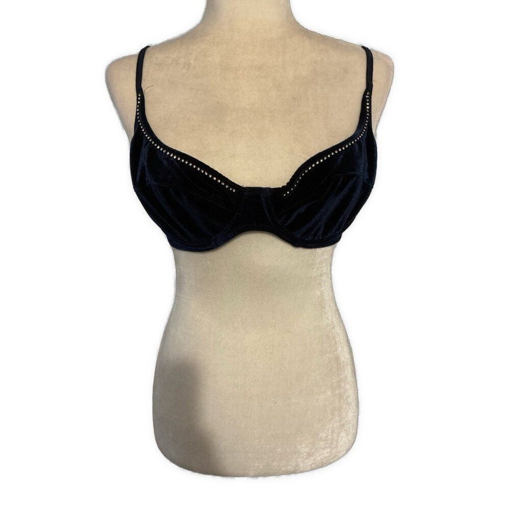 victoria's secret Vintage 90’s dark blue velvet rhinestone bra 36b